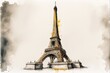 Sketch of Eiffel tower on white background, ink, watercolor, AI assisted finalized in Photoshop by me