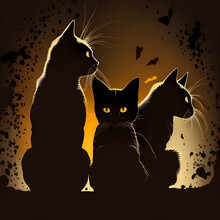 Beautiful Silhouette Of 3 Cats