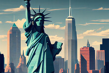 Usa Statue Of Liberty Illustration. Generative AI