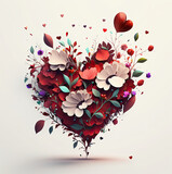 Fototapeta Tulipany - Heart made of flowers to celebrate Valentine's Day. Holiday celebration of love & romance. Generative AI