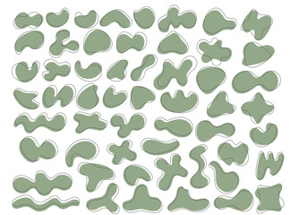 Poster - Green organic shapes set. Abstract irregular blots in minimal trendy design with outline circles. Forms for poster story frames. Vector