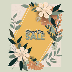 Sticker - Women's Day Sale Poster or Template Design Decorated By Floral.