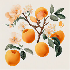 Wall Mural - Cartoon. Illustration of a blooming peach branch. generative ai