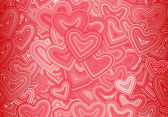 Poster - Valentine's Day greeting card template or background with hearts and line ornament. Retro fashion hippie psyhedelic design.