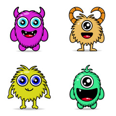 Wall Mural - set cute monster colorful design mascot kawaii