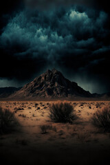 Canvas Print - stormy dark sky in the desert generative ai
