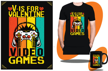 Wall Mural - V Is For Video Games Gamer t shirt, Gaming t shirt design or vector.