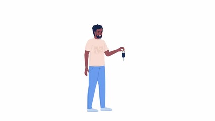Poster - Animated angry man holding car keys. Irritated male driver. Full body flat person on white background with alpha channel transparency. Color cartoon style 4K video footage of character for animation