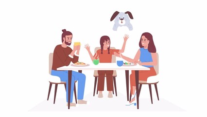 Poster - Animated convince parents to get dog. Child wanting pet. Full body flat people on white background with alpha channel transparency. Color cartoon style 4K video footage of characters for animation