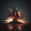 American flag against a background of explosions or fireworks, victory. Generative AI 