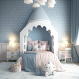 Fototapeta  - Children's room decor in pastel colors, princess room, generative AI