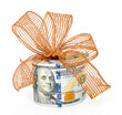 United States 100 dollar notes with gift ribbon