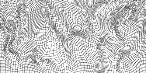 Poster - abstract wavy 3d mesh on a white background. geometric dynamic wave. 3d technology wireframe. vector