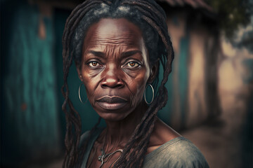 portrait of sad strong black woman looking at camera. generative ai