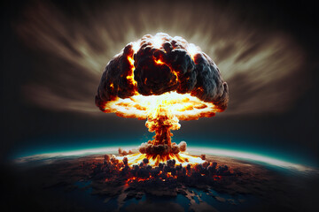 Wall Mural - concept of atomic bomb blast on surface of earth