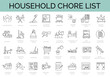 Set of 32 icons ralated to household chore list. Housework, housekeeping. Editable stroke icons collection. Vector illustration