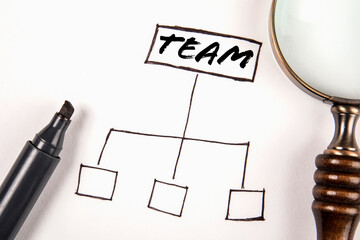 Wall Mural - team concept. black marker and magnifying glass on a white background
