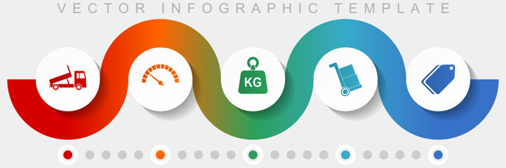 Wall Mural - Transport infographic vector template with icon set, miscellaneous icons such as truck, speedmeter, kg, barrow and ticket for webdesign and mobile applications