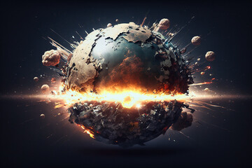 Wall Mural - concept of planet earth exploding from atomic bomb
