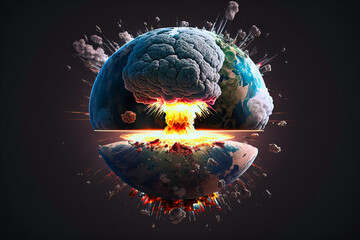 Wall Mural - concept of planet earth exploding from atomic bomb