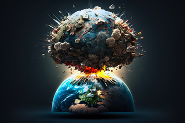 Wall Mural - concept of planet earth exploding from atomic bomb
