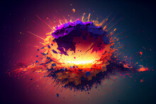 Beautiful Fantasy Color Explosion On Black Background. Generative Ai.