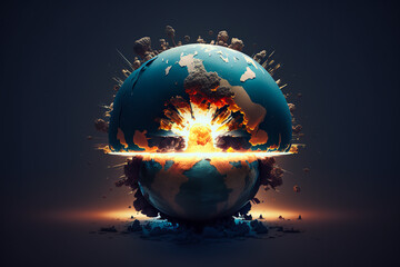 Wall Mural - concept of planet earth exploding from atomic bomb