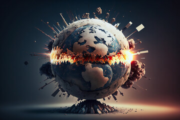 Wall Mural - concept of planet earth exploding from atomic bomb