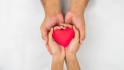 Poster - Lovers give heart to their partner concept for romantic background