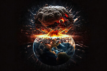 Wall Mural - concept of planet earth exploding from atomic bomb