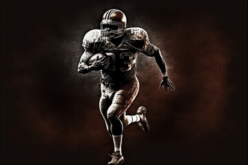 American football player illustration running with ball in hands. ai generative.