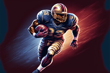 American football player illustration running with ball in hands. ai generative.