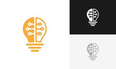 light bulb technology, tech idea logo icon design vector