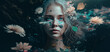 © sdecoret - Conceptual Imaginative portraits evoking different moods, emotions and feelings. Surreal woman with natural elements over her face. Generative ai