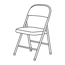 Folding Chair, Portable Chair Editable Vector Illustration On White Background. Chair Line Art, Clip Art, Hand-drawn Design Elements.