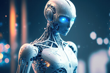 AI humanoid robot close-up portrait, futuristic, modern, digital technology, AI artificial intelligence concept, ai generated