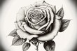Line drawing of a beautiful rose flower detail Generative AI