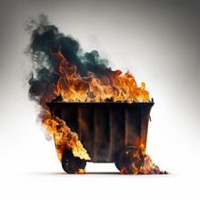 Burning Garbage Out Of Control Dumpster Fire Isolated On A White Background, Generative Ai