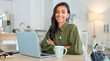 © Lumeez/peopleimages.com - Proud, happy and confident business woman typing on a laptop and turns to look at the camera in her office. Portrait of a young female entrepreneur writing a project smiling in her workplace