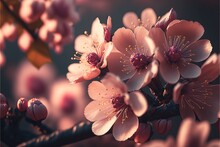 Blooming Beauty. Excellent Branches With Sakura Flowers. AI Generation.