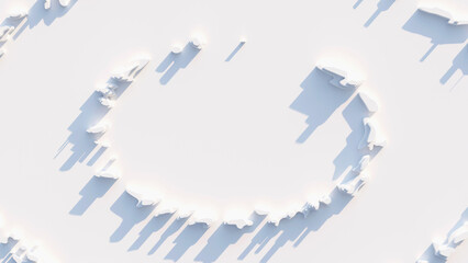 Wall Mural - Top view of simple empty white podium stage background. Futuristic technology design. Abstract parametric interior. Blank opened 3D illustration mock-up. White building pale geometric pattern.