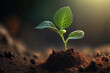 A young plant sprouts out of the ground, Generative AI