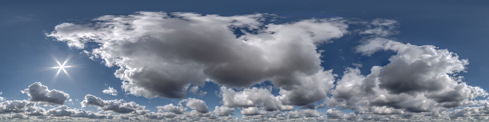 Wall Mural - overcast sky with clouds as seamless hdri 360 panorama with zenith in spherical equirectangular proj