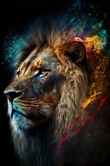 Wall Mural - the painting of the big lioness king of the jungle the big lion that was painted with beautiful and colorful colors