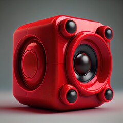 Red speaker isolated on grey background, Generative Ai