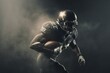 American Football Player Running With Football Smokey Dark Lit Setting