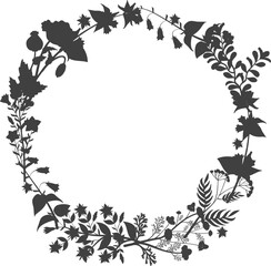 Wall Mural - Botanical silhouettes frame. Round herb black wreath