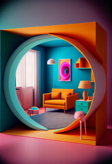 Poster - Beautiful abstract surreal room concept, contemporary colors and mood social background