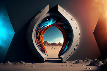 Poster - Beautiful abstract surreal time portal concept, contemporary colors and mood social background.