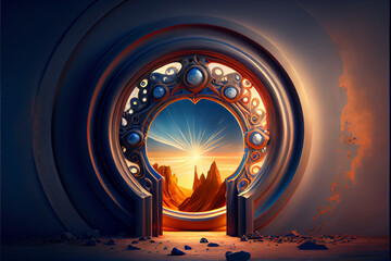 Poster - Beautiful abstract surreal time portal concept, contemporary colors and mood social background.